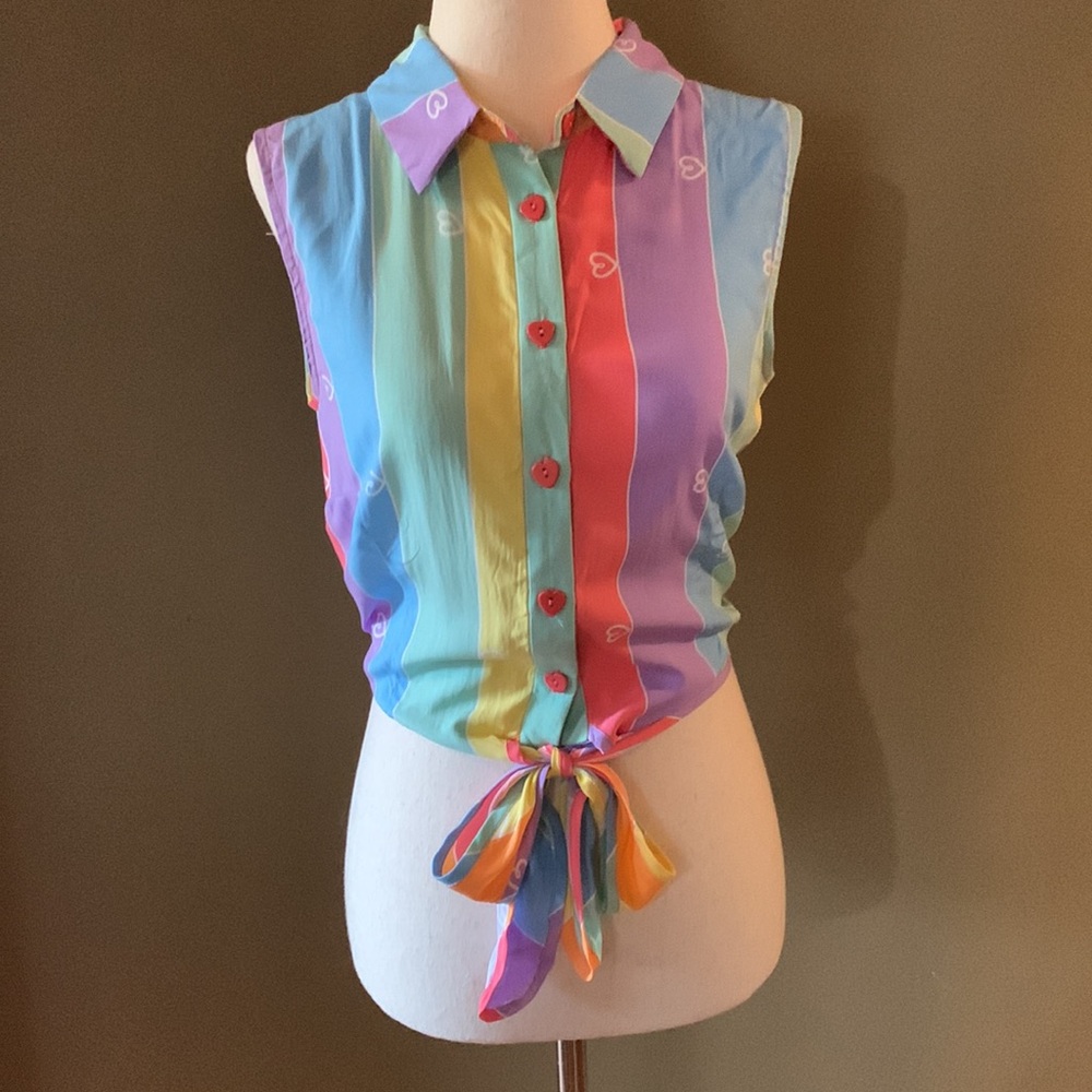 Size 2 Rainbow Stripe Tie-Front Tank by Collectif